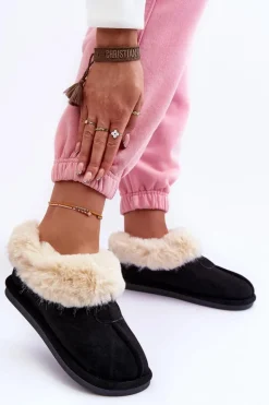 Papcie Damskie Z Futerkiem Czarne Lanoze
