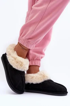 Papcie Damskie Z Futerkiem Czarne Lanoze