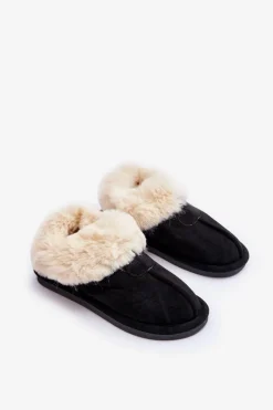 Papcie Damskie Z Futerkiem Czarne Lanoze