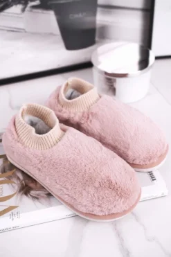 Papcie Damskie Z Futerkiem I Skarpetką Różowe Yeti