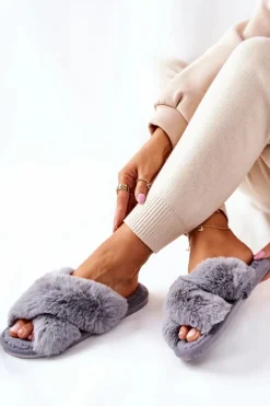 Papcie Damskie Z Futerkiem Szare Colette