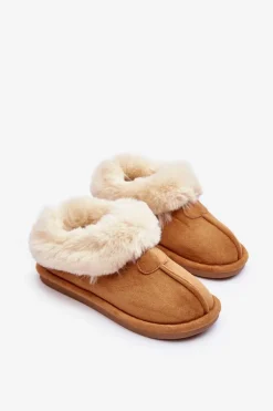 Papcie Damskie Z Futerkiem Brązowe Lanoze