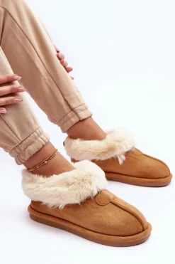 Papcie Damskie Z Futerkiem Brązowe Lanoze