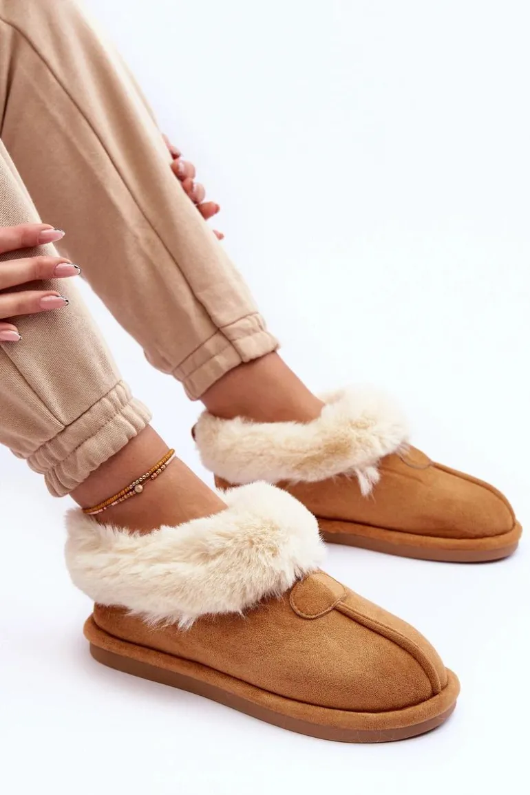 Papcie Damskie Z Futerkiem Brązowe Lanoze