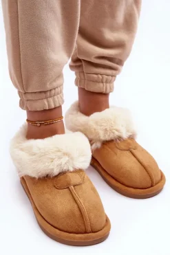 Papcie Damskie Z Futerkiem Brązowe Lanoze