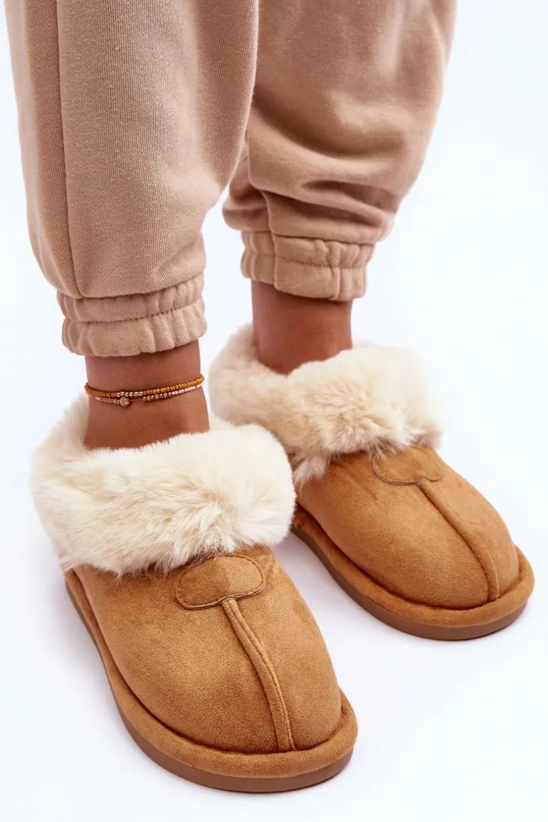 Papcie Damskie Z Futerkiem Brązowe Lanoze