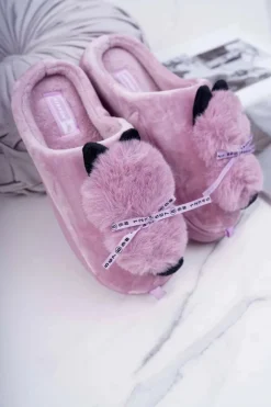 Papcie Damskie Z Futerkiem Kotek Różowe Kitty