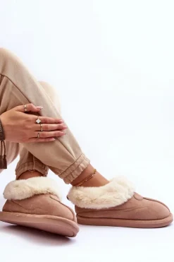 Papcie Damskie Z Futerkiem Beżowe Lanoze