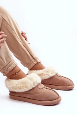 Papcie Damskie Z Futerkiem Beżowe Lanoze