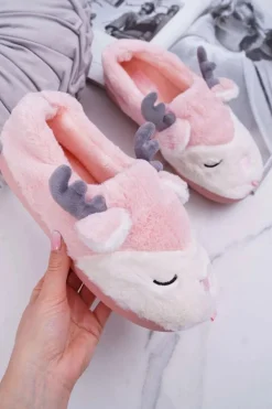 Papcie Damskie Z Futerkiem Renifery Róż Reindeer