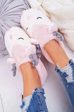 Papcie Damskie Z Futerkiem Renifery Róż Reindeer