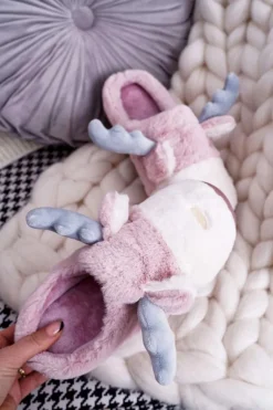 Papcie Damskie Z Futerkiem Renifery Różowe Deff