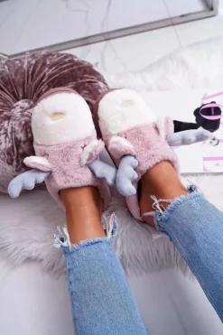 Papcie Damskie Z Futerkiem Renifery Różowe Deff