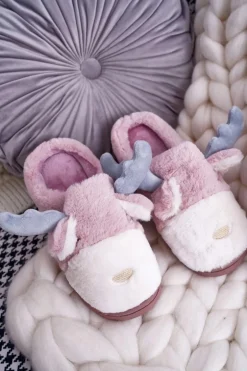 Papcie Damskie Z Futerkiem Renifery Różowe Deff