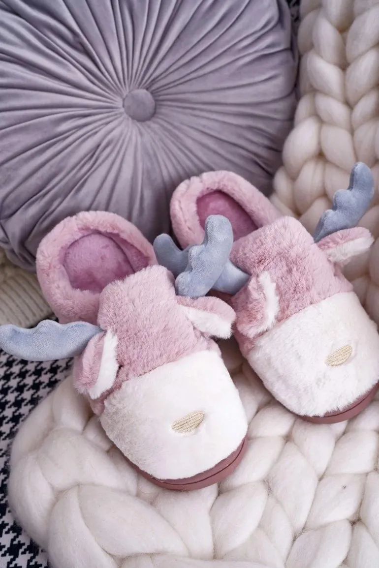 Papcie Damskie Z Futerkiem Renifery Różowe Deff