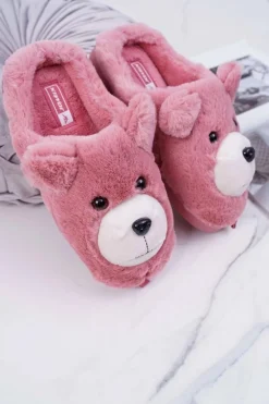 Papcie Damskie Z Futerkiem Miś Różowe Bear