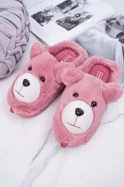Papcie Damskie Z Futerkiem Miś Różowe Bear