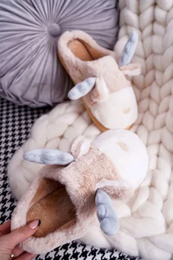 Papcie Damskie Z Futerkiem Renifery Beżowe Deff