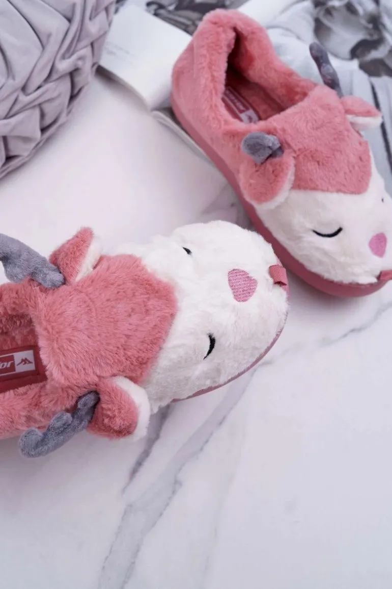 Papcie Damskie Z Futerkiem Renifery Ciemny Róż Reindeer