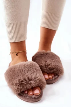 Papcie Damskie Z Futerkiem Brązowe Trusted