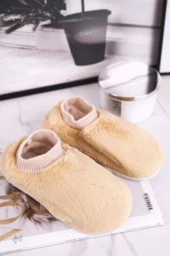 Papcie Damskie Z Futerkiem I Skarpetką Żółte Yeti