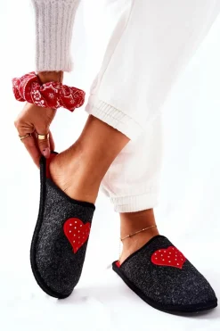 Papcie Domowe Panto Fino II267009 Czarno-Czerwone