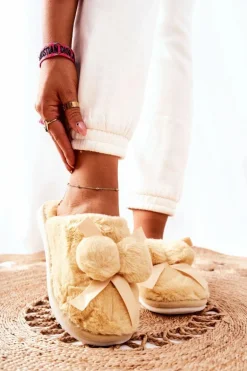 Papcie Futrzane Z Pomponami Żółte Pamppy