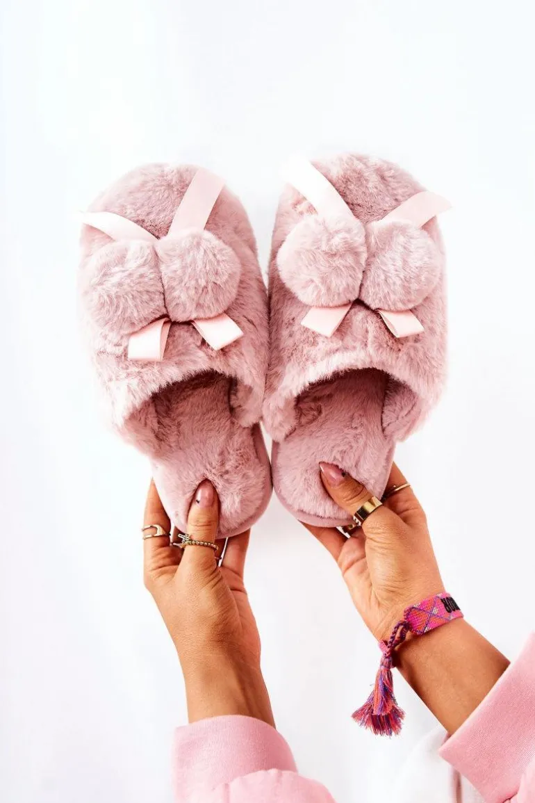 Papcie Futrzane Z Pomponami Różowe Pamppy
