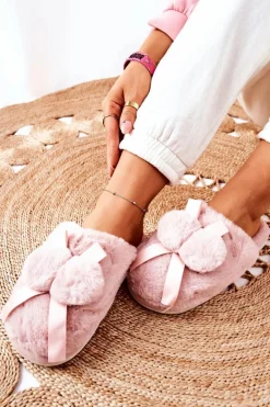 Papcie Futrzane Z Pomponami Różowe Pamppy