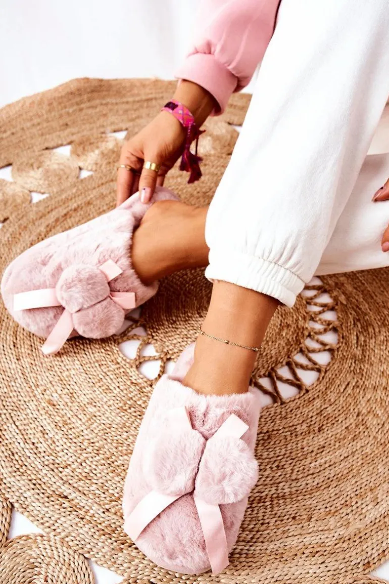 Papcie Futrzane Z Pomponami Różowe Pamppy