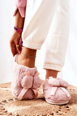 Papcie Futrzane Z Pomponami Różowe Pamppy