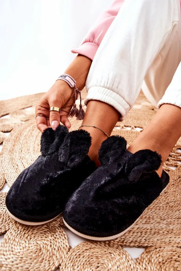 Papcie Futrzane Z Uszami Czarne Thorpe