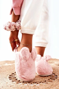 Papcie Futrzane Z Uszami Różowe Thorpe