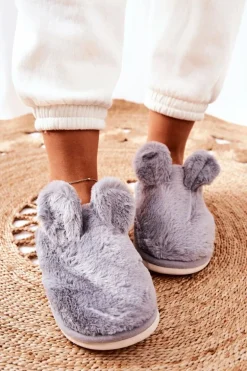 Papcie Futrzane Z Uszami Szare Thorpe