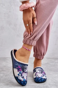 Papcie Klapki Befado Miś Z Sercem 155D210 Granatowe