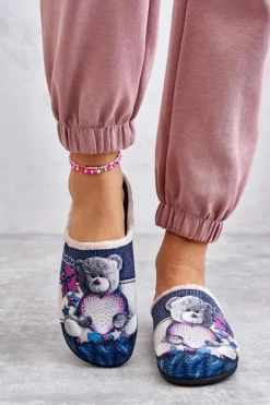 Papcie Klapki Befado Miś Z Sercem 155D210 Granatowe