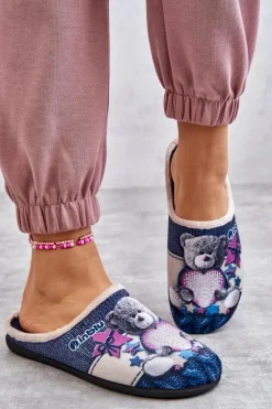 Papcie Klapki Befado Miś Z Sercem 155D210 Granatowe