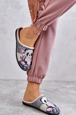 Papcie Klapki Befado Panda Z Sercem 155D209 Szare