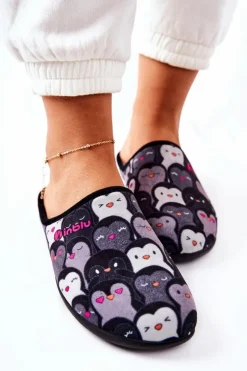 Papcie Klapki Befado Pingwinki 155D202 Czarne