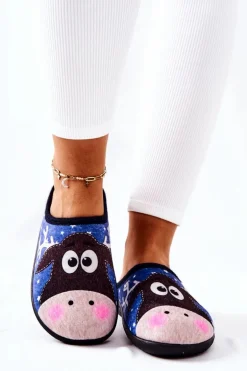 Papcie Ocieplane Wzór Renifer Niebieskie Elodie