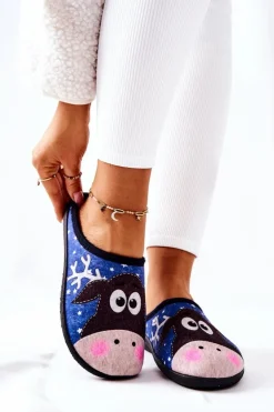 Papcie Ocieplane Wzór Renifer Niebieskie Elodie