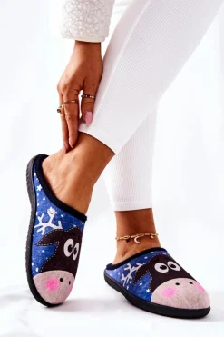 Papcie Ocieplane Wzór Renifer Niebieskie Elodie