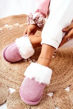 Papcie Ocieplane Z Futerkiem Ciemnoróżowe Flamarin