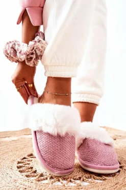 Papcie Ocieplane Z Futerkiem Ciemnoróżowe Flamarin