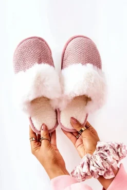 Papcie Ocieplane Z Futerkiem Różowe Flamarin