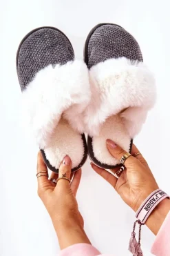 Papcie Ocieplane Z Futerkiem Szare Flamarin