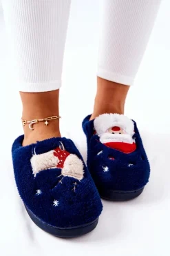 Papcie Świąteczne Mikołaj I Renifer Granatowe