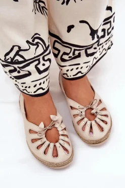 Płaskie Baleriny Z Naturalnej Skóry Zazoo 10179 Beżowe