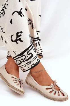 Płaskie Baleriny Z Naturalnej Skóry Zazoo 10179 Beżowe