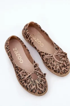 Płaskie Baleriny Z Naturalnej Skóry Panterka Zazoo 10179 Brązowe